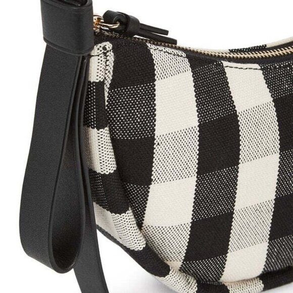 Kate Spade Smile Shoulder Bag Black Gingham Small Leather Fabric Zip Top White - Picture 5 of 10